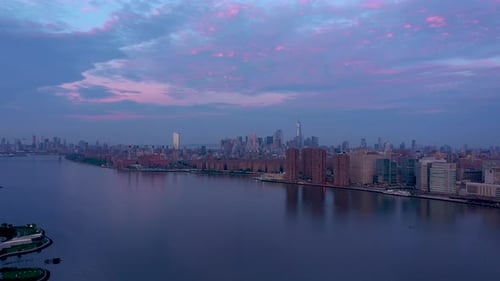 Downtown Manhattan aerial view at sunrise