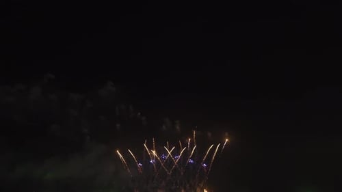 International fireworks festival display at night. Variety of colorful fireworks in holidays