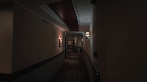 Hotel Hallway in Dim Light
