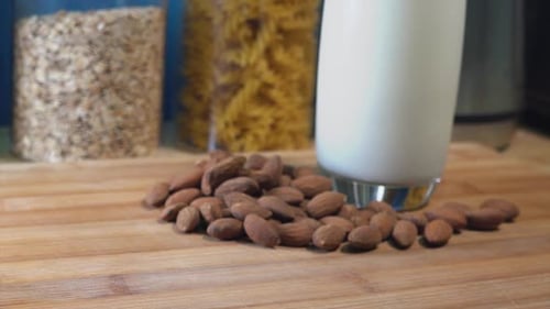 Almonds and Almond Milk in Kitchen Setting