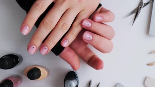 Close Up of Manicured Hands at Home