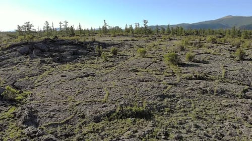 Volcanic Basalt Plateau Formed by Solidifying Lava Rocks