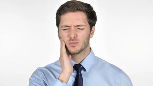 Toothache Young Businessman with Tooth Infection