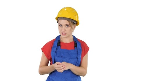 Construction female worket explaining her ideas to camera