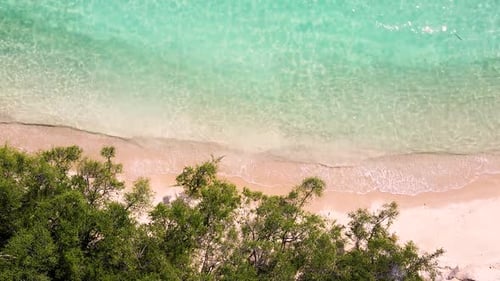 Vue Aérienne Vue Dessus Drone Déplacer Belle Plage Topique Avec Sable Blanc