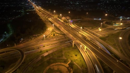 4K : Aerial time lapse in motion drone shot of freeway and interstate traffic