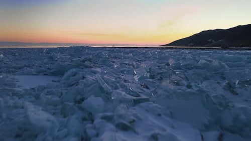 Frozen Lake Baikal Ice at Golden Hour