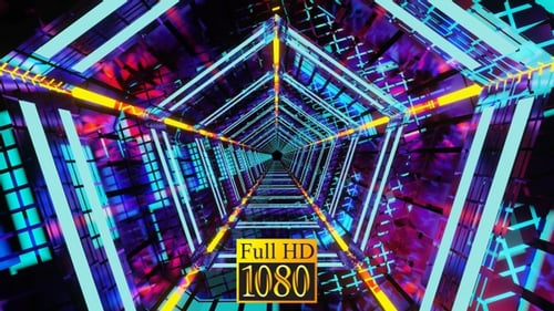Futuristic Abstract Neon Tunnel Grid Loop Background