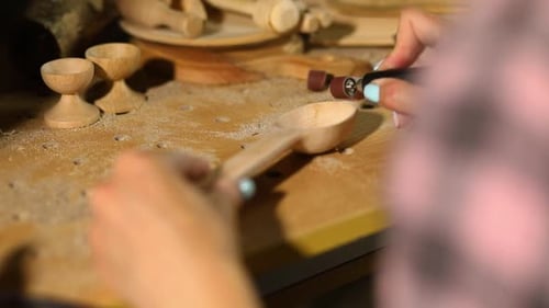 Carving Wooden Spoon with Rotary Tool Close Up