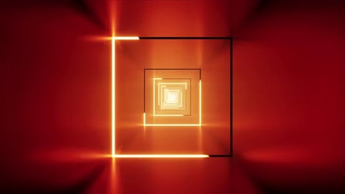 Glowing Red Light Stroke Square in the Metal Tunnel VJ Loop