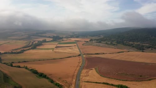 Aerial View of Farm Fields and Country Road