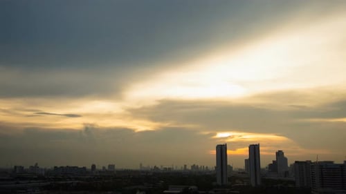 Colorful Sky at Sunset Over City