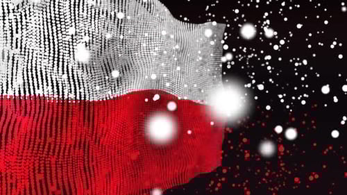Abstract Digital Poland Flag Waving with Sparkling Particles
