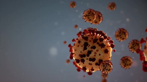 3D Rendering of Microscopic Virus Cells Floating and Rotating