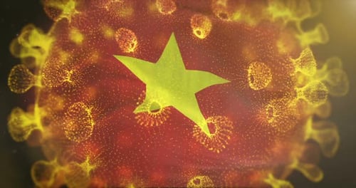 Vietnam Flag With Coronavirus Microbe Centered