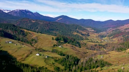Small Village in the Beautiful Mountain Valley of the Carpathian Mountains in Ukraine in the Village