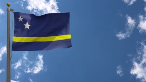 Curaçao Flag Waving Against Blue Sky