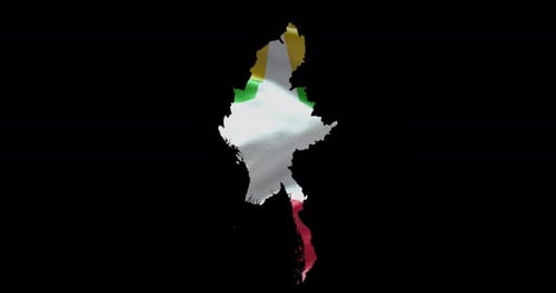 Hintergrund der Nationalflagge von Myanmar mit ländlichem Umriss Alpha-Kanal-Animation