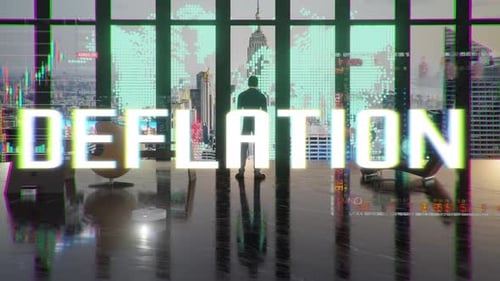 Financial Data Glitch Text Reveal in Modern Corporate Office