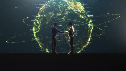 Global Business Handshake with Digital Network Earth Background