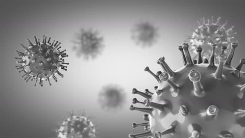 Animated 3D Virus Cells Rotating in Microscopic Monochromatic Loop