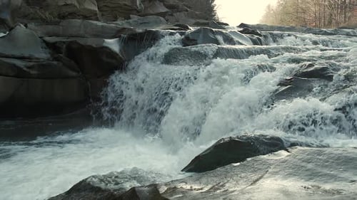 Raging Mountain River. Wildness of Clean, Clear Water in the Mountain River