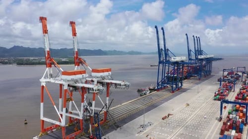4k stock: Aerial view, top view cargo ship port in the export, import business