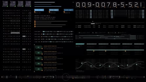 Futuristic Digital HUD Interface with Animated Data and Graphs