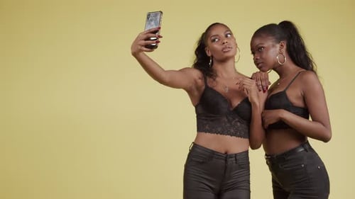Two Attractive Women Posing Together for a Selfie