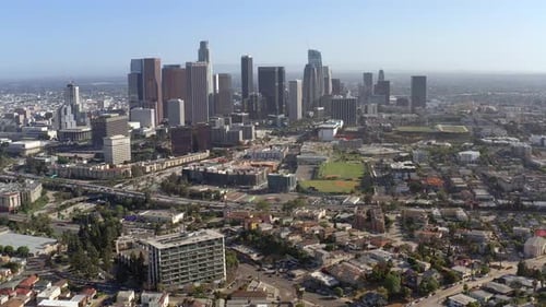 Aerial, amazing cityscape of Los Angeles city, drone view