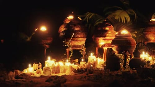 Golden Altar with Candles at Night