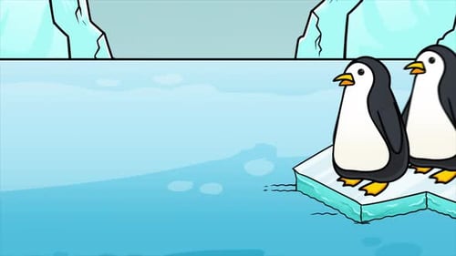Cartoon Penguins Jumping into Cold Water Animation