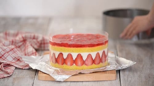 Professional Baker Making a Strawberry Cake