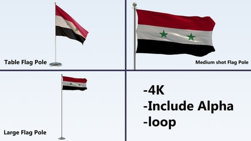 Waving Syrian Flag Animation with Alpha Channel