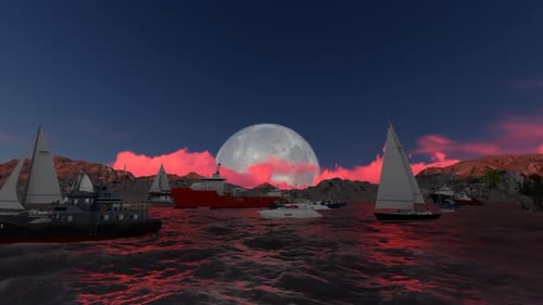 Paisaje nocturno con luna y nubes