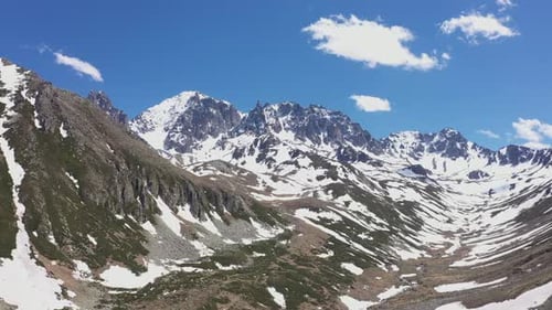 Aerial View of Rugged Snowy Mountains in Daytime