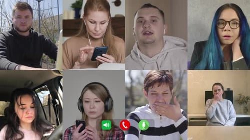 People Connect Through Teleconference Call Split Screen