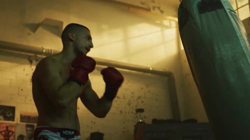 Boxer training inside a boxing studio