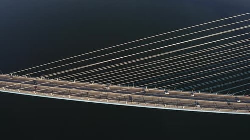 View From the Drone of the Roadway of the Cablestayed Bridge