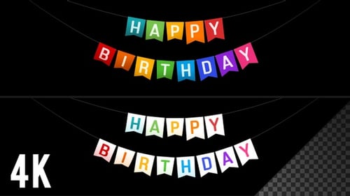 Happy Birthday Animated Banner with Colorful Pennants