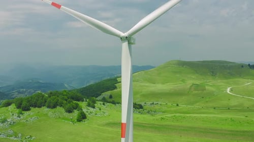 Huge Wind Turbine Blades on Green Summer Landscape in Montenegro Europe