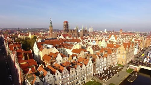 Aerial view of the old town of Gdansk at sunny day