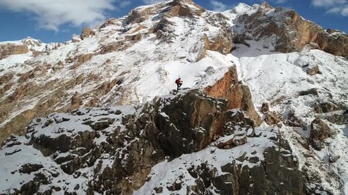 Mountain Peak Hiker Climbing Up