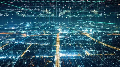 smart Connected city skyline. Futuristic network concept, city Technology.