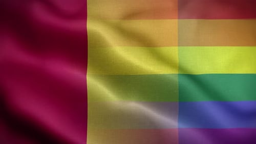 Waving Pride Rainbow Flag with Solid Crimson Panel