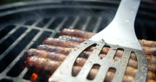 Delicious Sausages Are Grilled with Smoke