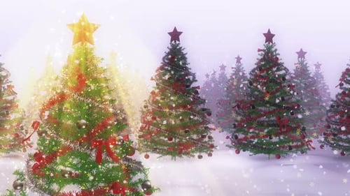 Animated Christmas Trees in Snowy Winter Forest Scene
