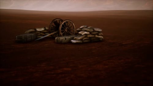 Old Cannon and Sandbags on Battlefield Animation