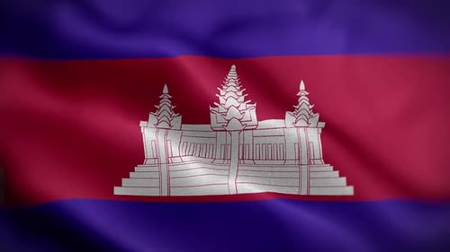 Waving Cambodian Flag with Angkor Wat Temple Design