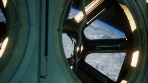 Cockpitblick von der internationalen Raumstation in der Nähe des Planeten Erde